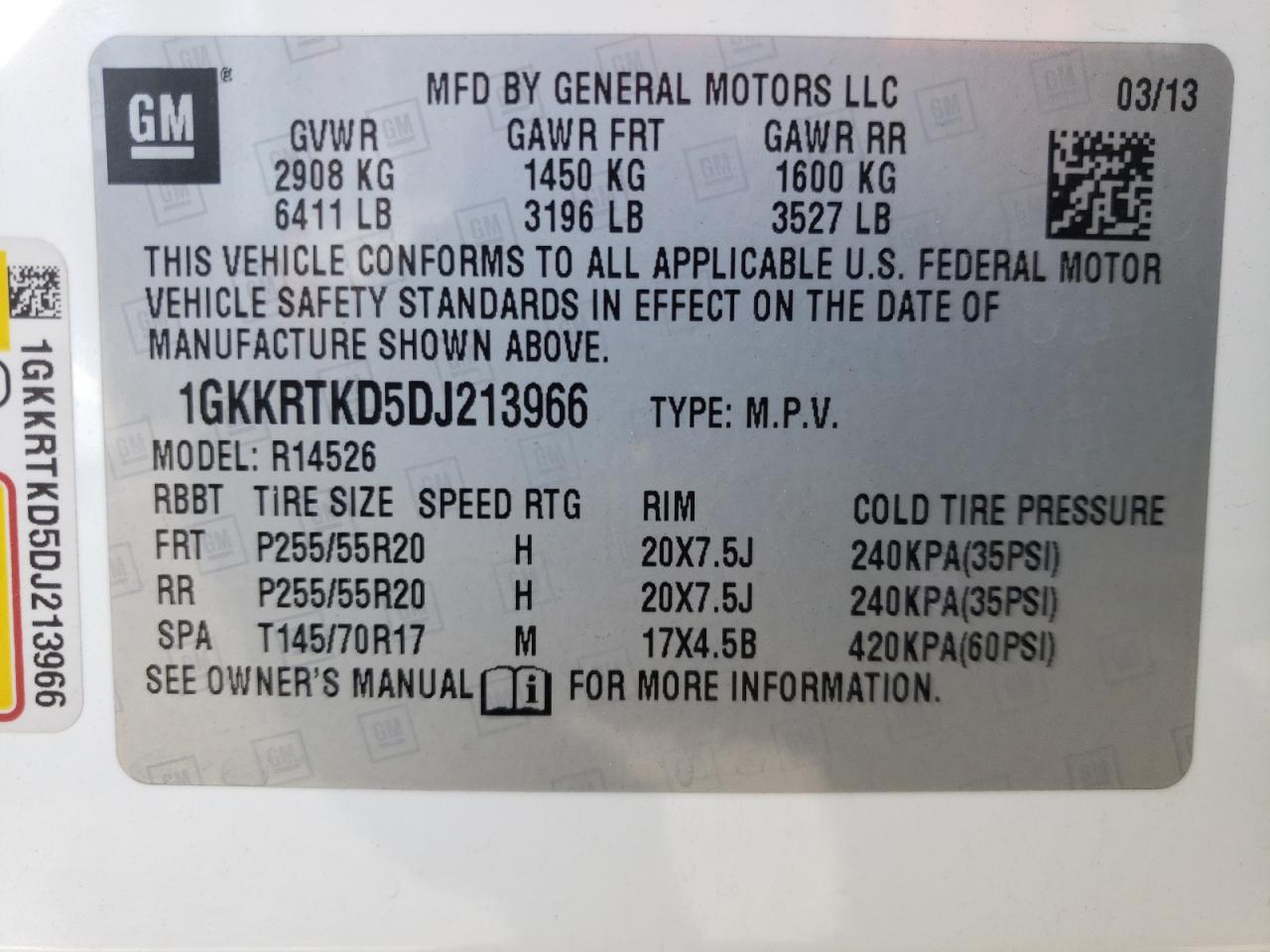 Photo 10 from auction – 2013 GMC ACADIA DEN with VIN 1GKKRTKD5DJ213966