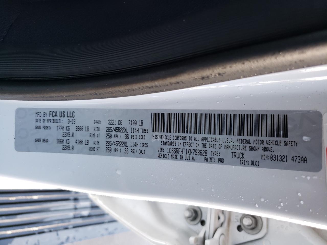 Photo 10 from auction – 2019 RAM 1500 LIMIT with VIN 1C6SRFHT1KN793628