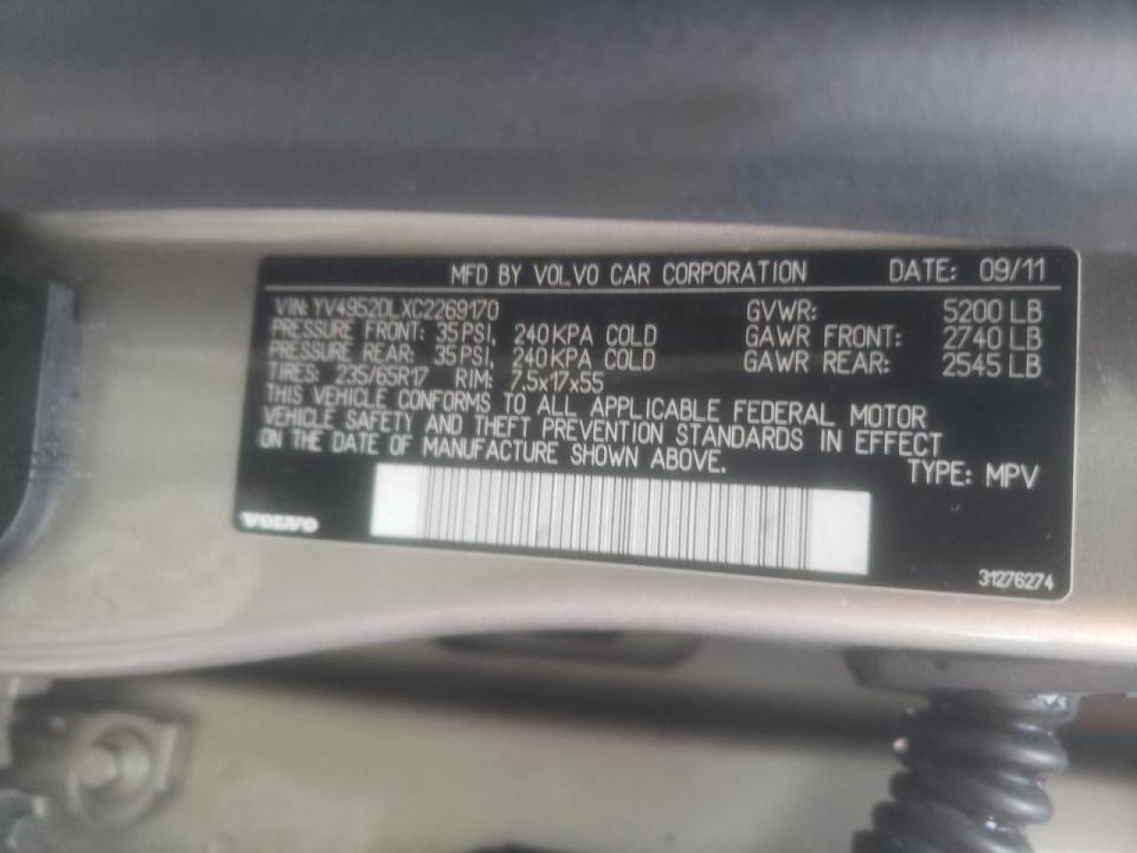 Photo 10 from auction – 2012 VOLVO XC60 3.2 with VIN YV4952DLXC2269170