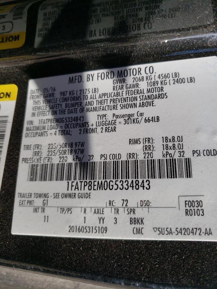 Photo 10 from auction – 2016 FORD MUSTANG with VIN 1FATP8EM0G5334843