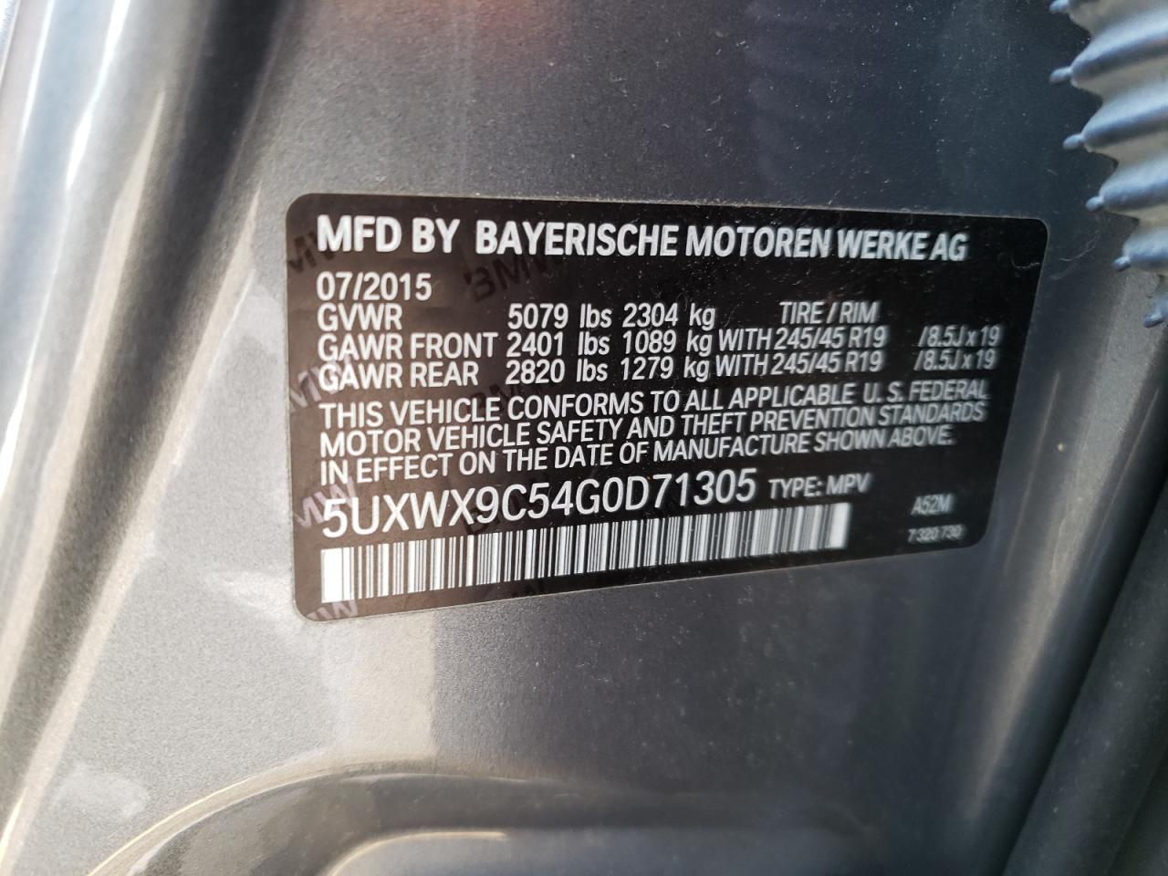 Photo 10 from auction – 2016 BMW X3 XDRIVE2 with VIN 5UXWX9C54G0D71305