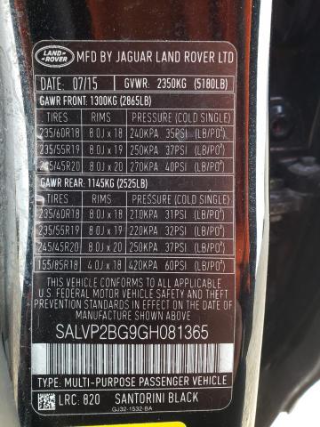 Photo 10 from auction – 2016 LAND ROVER RANGE ROVE with VIN SALVP2BG9GH081365