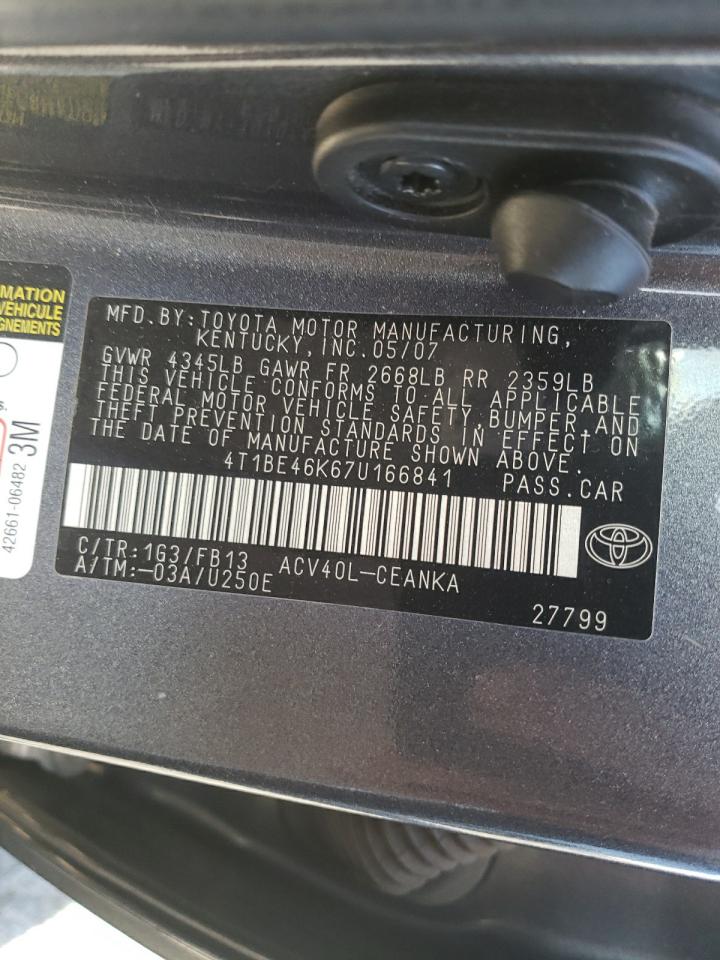 Photo 10 from auction – 2007 TOYOTA CAMRY CE with VIN 4T1BE46K67U166841