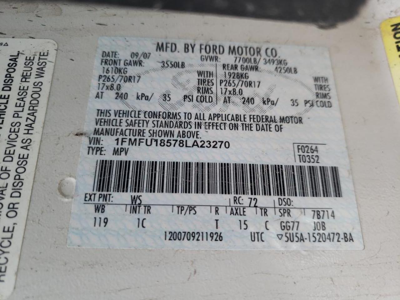 Photo 10 from auction – 2008 FORD EXPEDITION with VIN 1FMFU18578LA23270