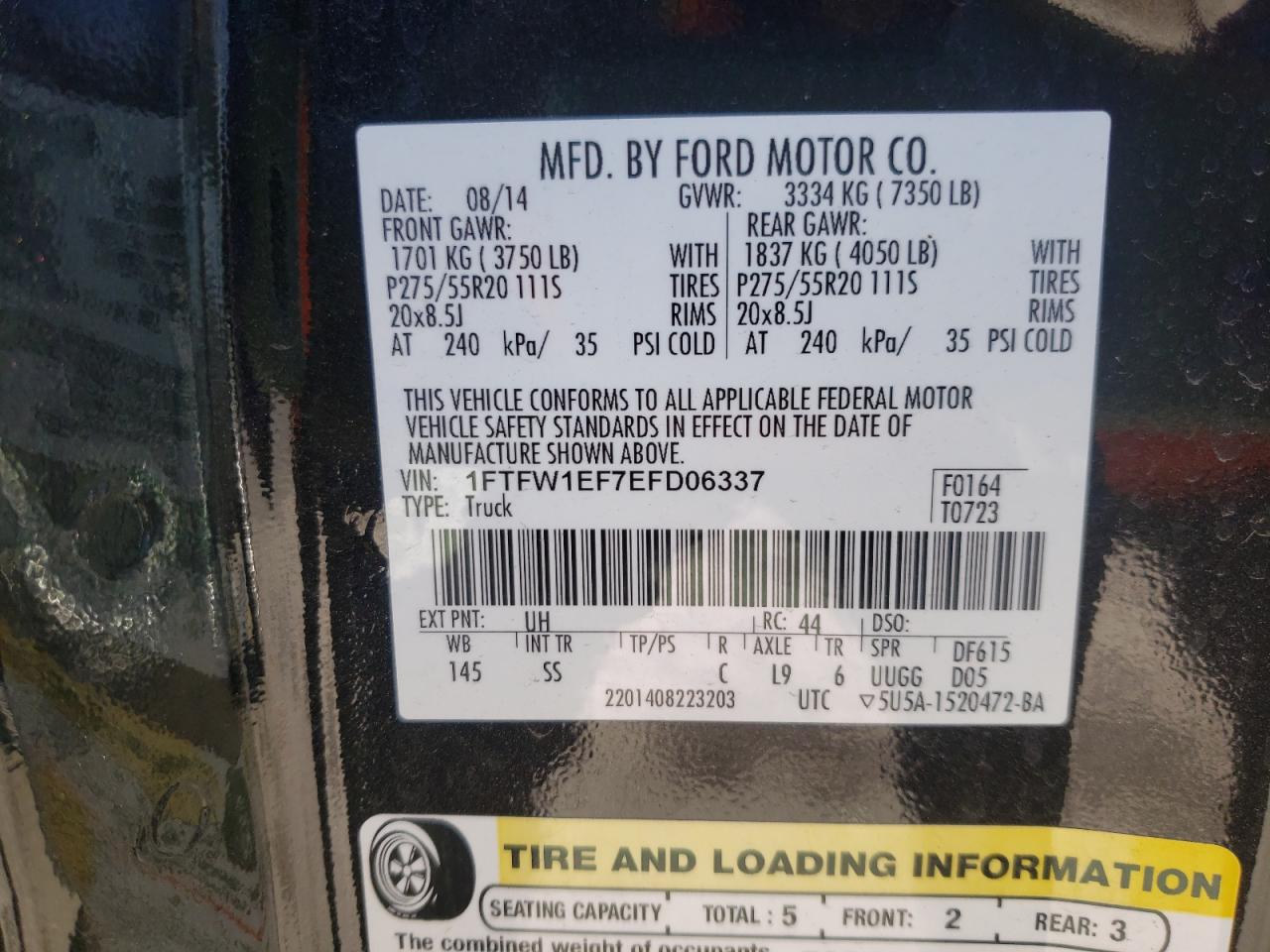 Photo 10 from auction – 2014 FORD F150 SUPER with VIN 1FTFW1EF7EFD06337