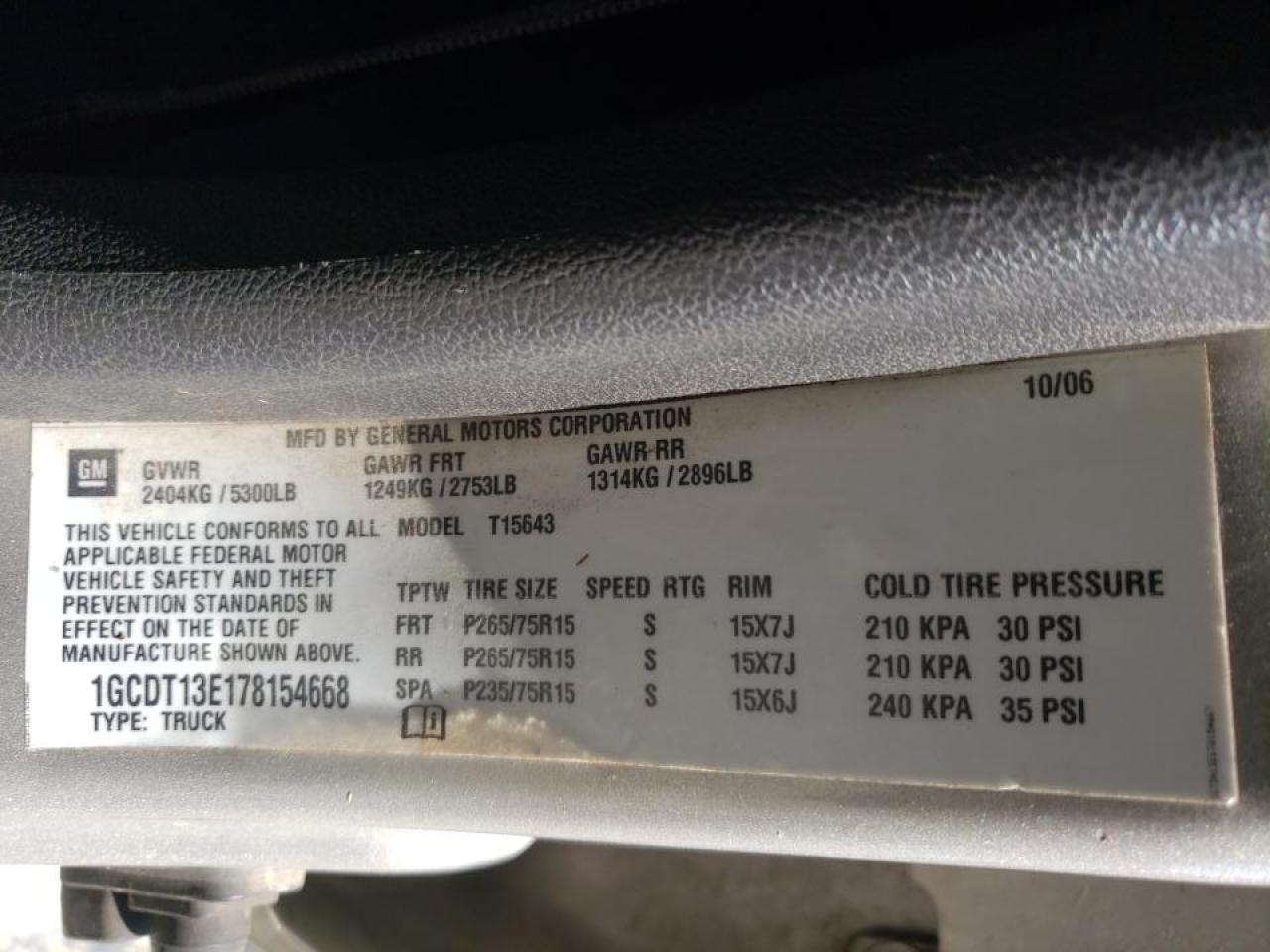 Photo 10 from auction – 2007 CHEVROLET COLORADO with VIN 1GCDT13E178154668