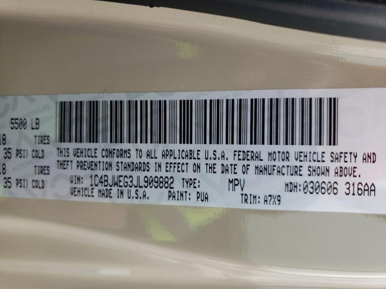 Photo 10 from auction – 2018 JEEP WRANGLER U with VIN 1C4BJWEG3JL909882
