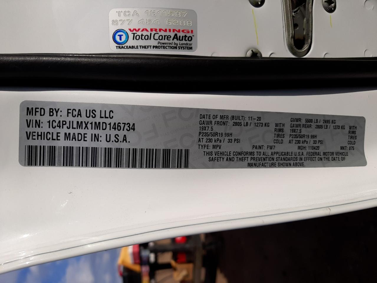Photo 10 from auction – 2021 JEEP CHEROKEE L with VIN 1C4PJLMX1MD146734
