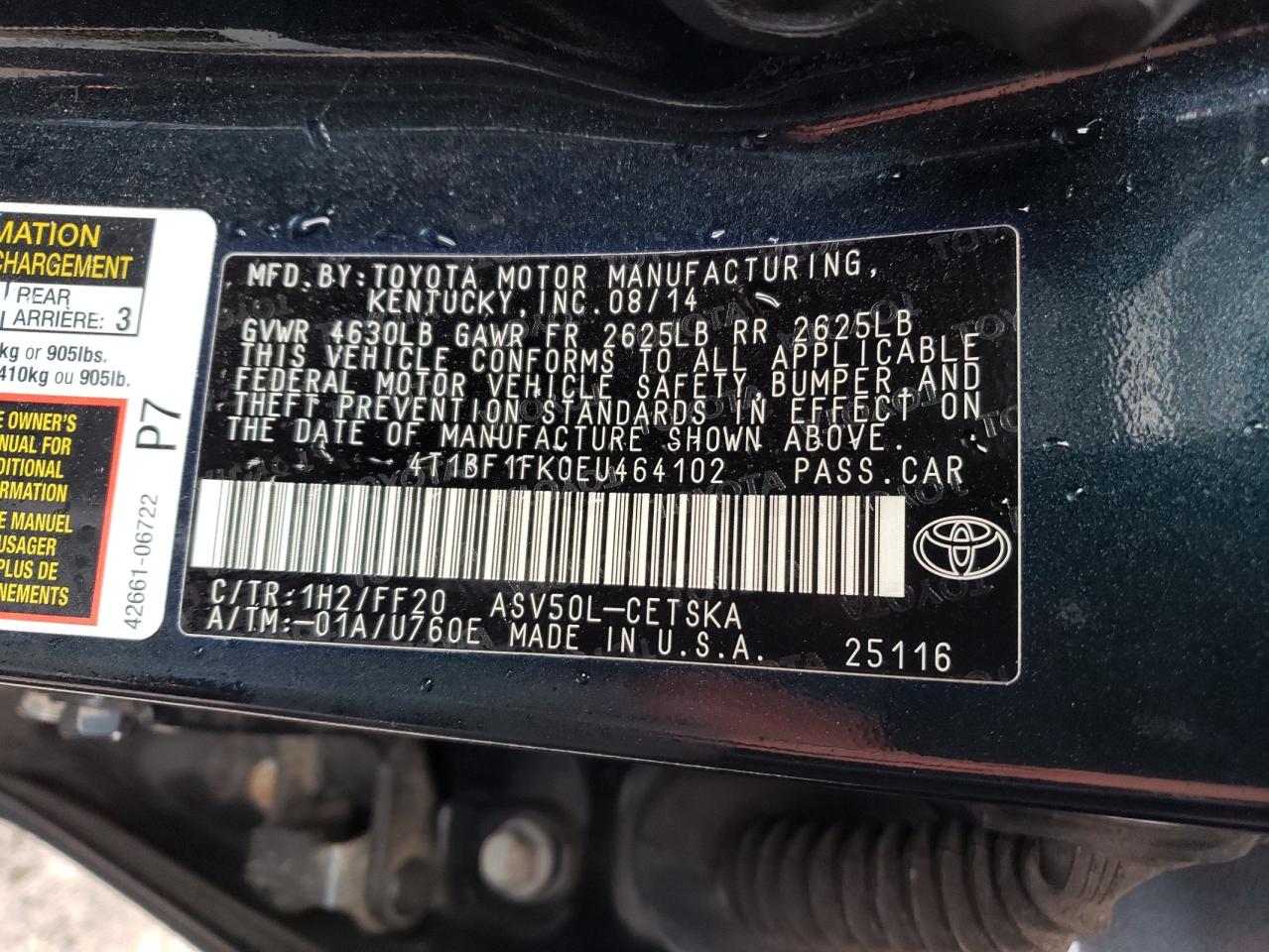 Photo 10 from auction – 2014 TOYOTA CAMRY L with VIN 4T1BF1FK0EU464102