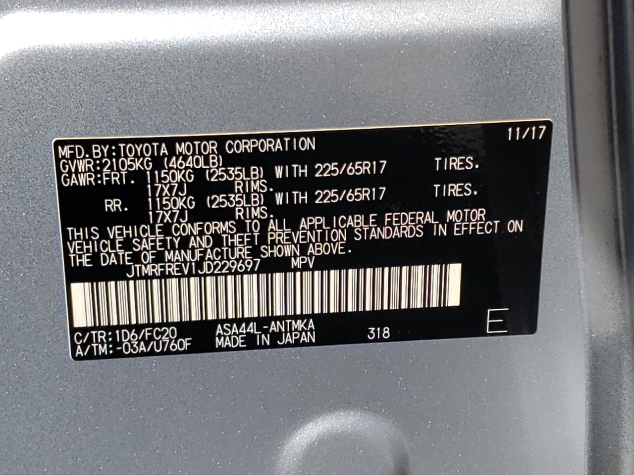 Photo 10 from auction – 2018 TOYOTA RAV4 ADVEN with VIN JTMRFREV1JD229697
