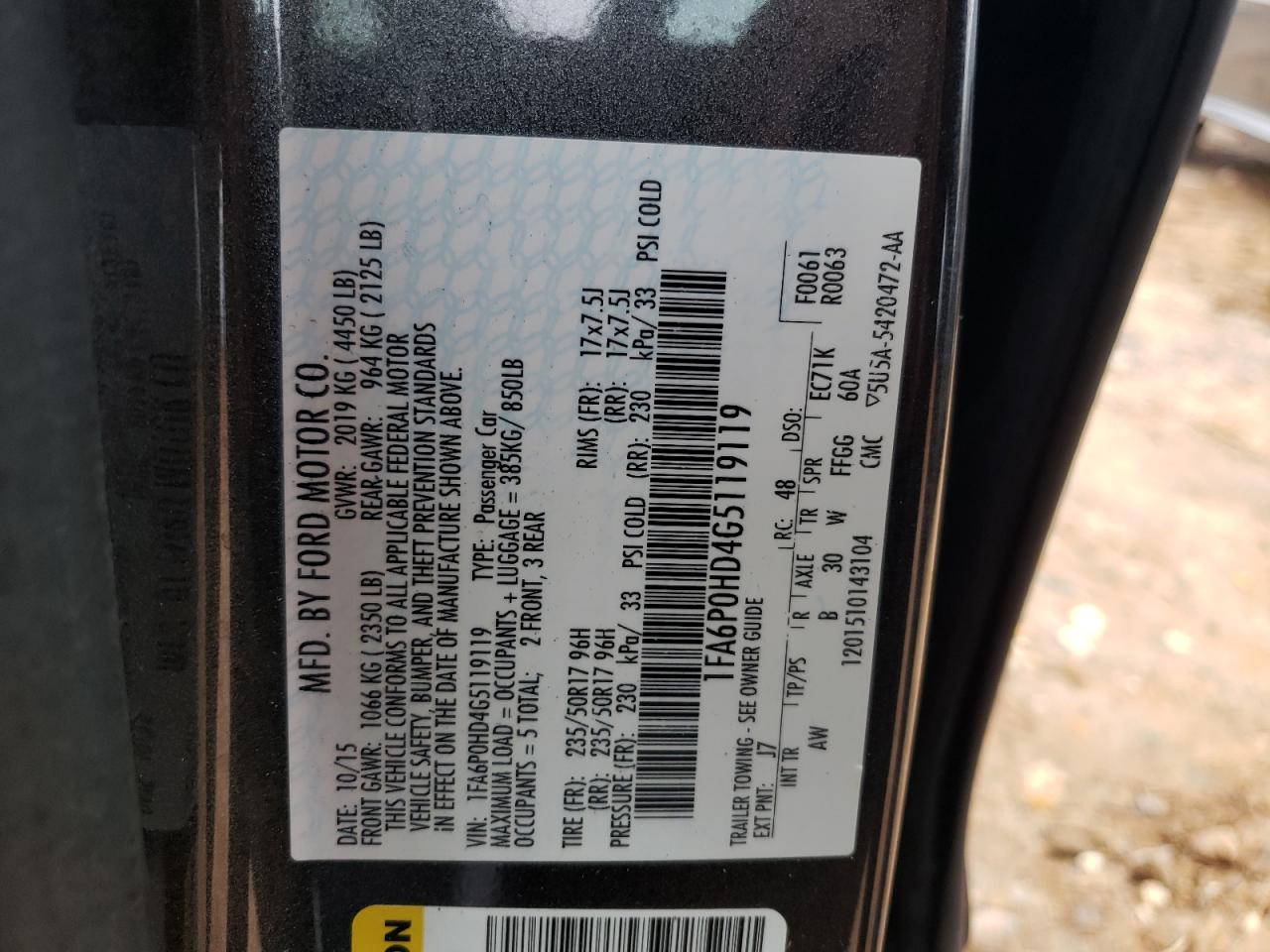 Photo 10 from auction – 2016 FORD FUSION SE with VIN 1FA6P0HD4G5119119