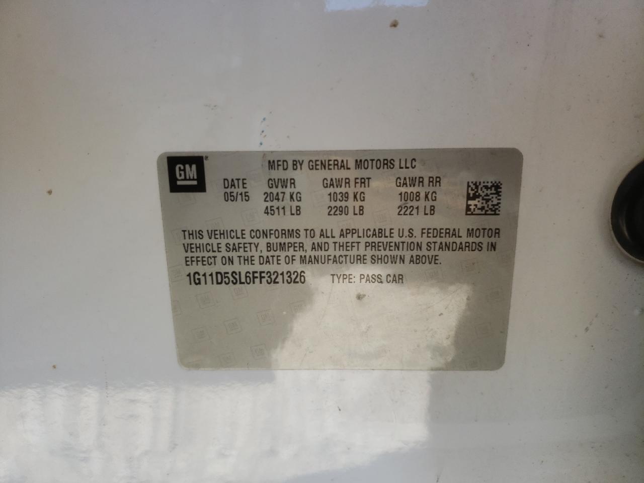 Photo 10 from auction – 2015 CHEVROLET MALIBU with VIN 1G11D5SL6FF321326