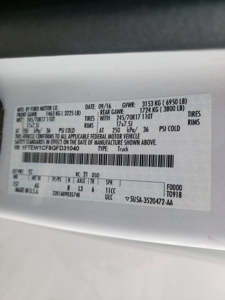 Photo 10 from auction – 2016 FORD F150 SUPER with VIN 1FTEW1CF8GFD31040
