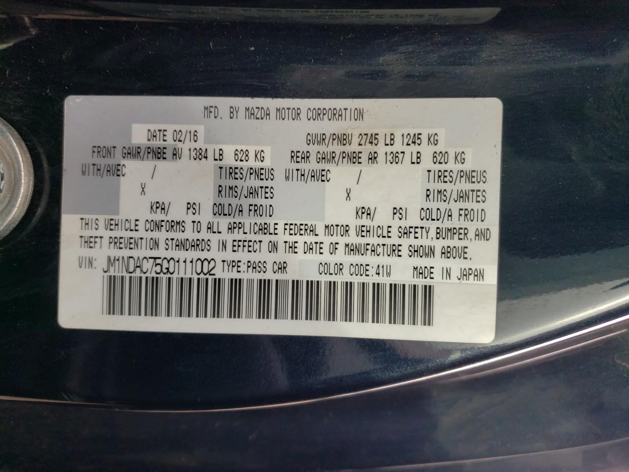 Photo 10 from auction – 2016 MAZDA MX-5 MIATA with VIN JM1NDAC75G0111002