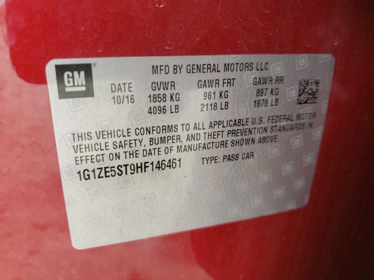 Photo 10 from auction – 2017 CHEVROLET MALIBU LT with VIN 1G1ZE5ST9HF146461