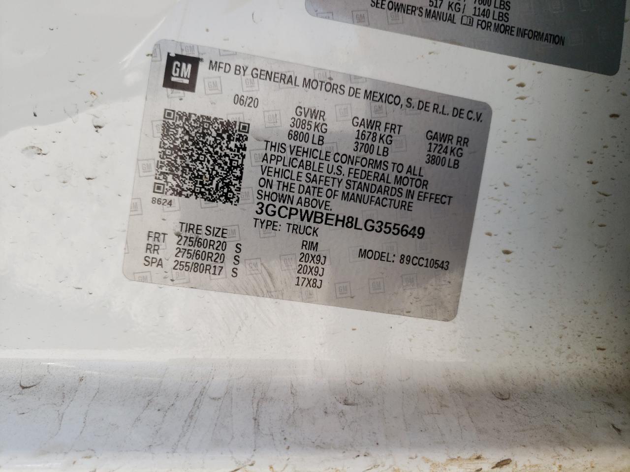 Photo 10 from auction – 2020 CHEVROLET SILVERADO with VIN 3GCPWBEH8LG355649