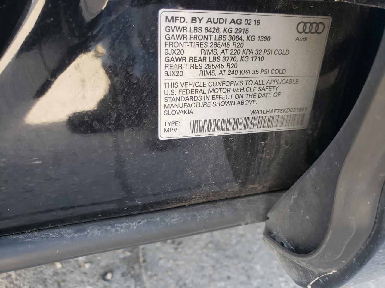 Photo 10 from auction – 2019 AUDI Q7 PREMIUM with VIN WA1LHAF78KD031891