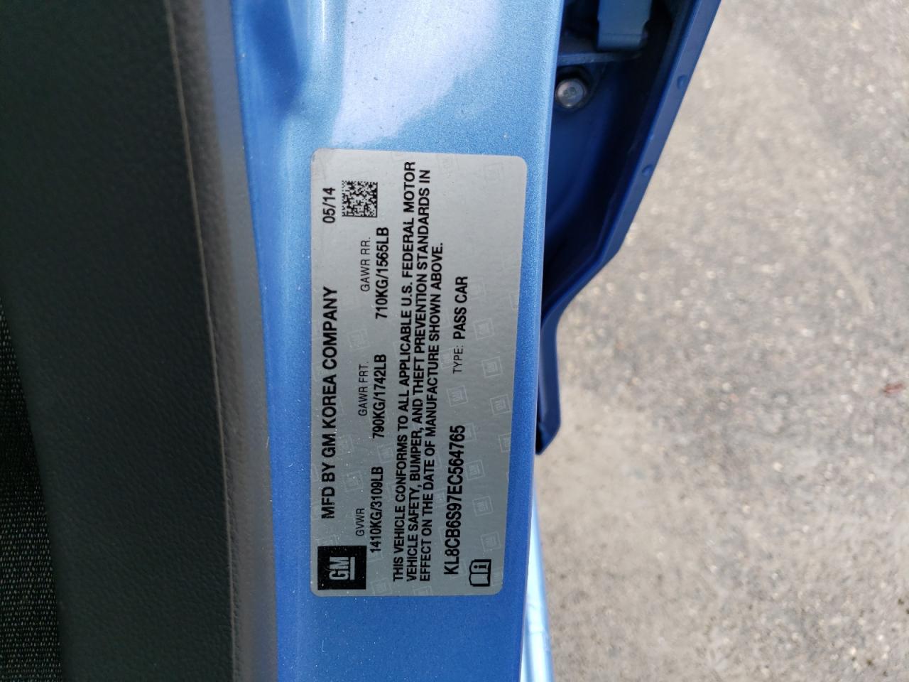 Photo 10 from auction – 2014 CHEVROLET SPARK LS with VIN KL8CB6S97EC564765