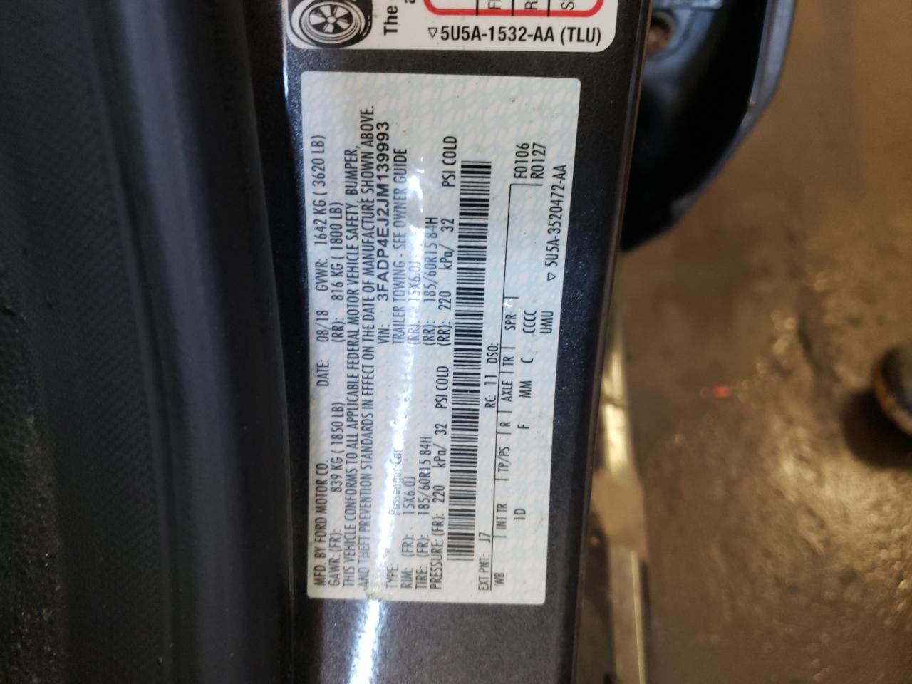 Photo 10 from auction – 2018 FORD FIESTA SE with VIN 3FADP4EJ2JM139993