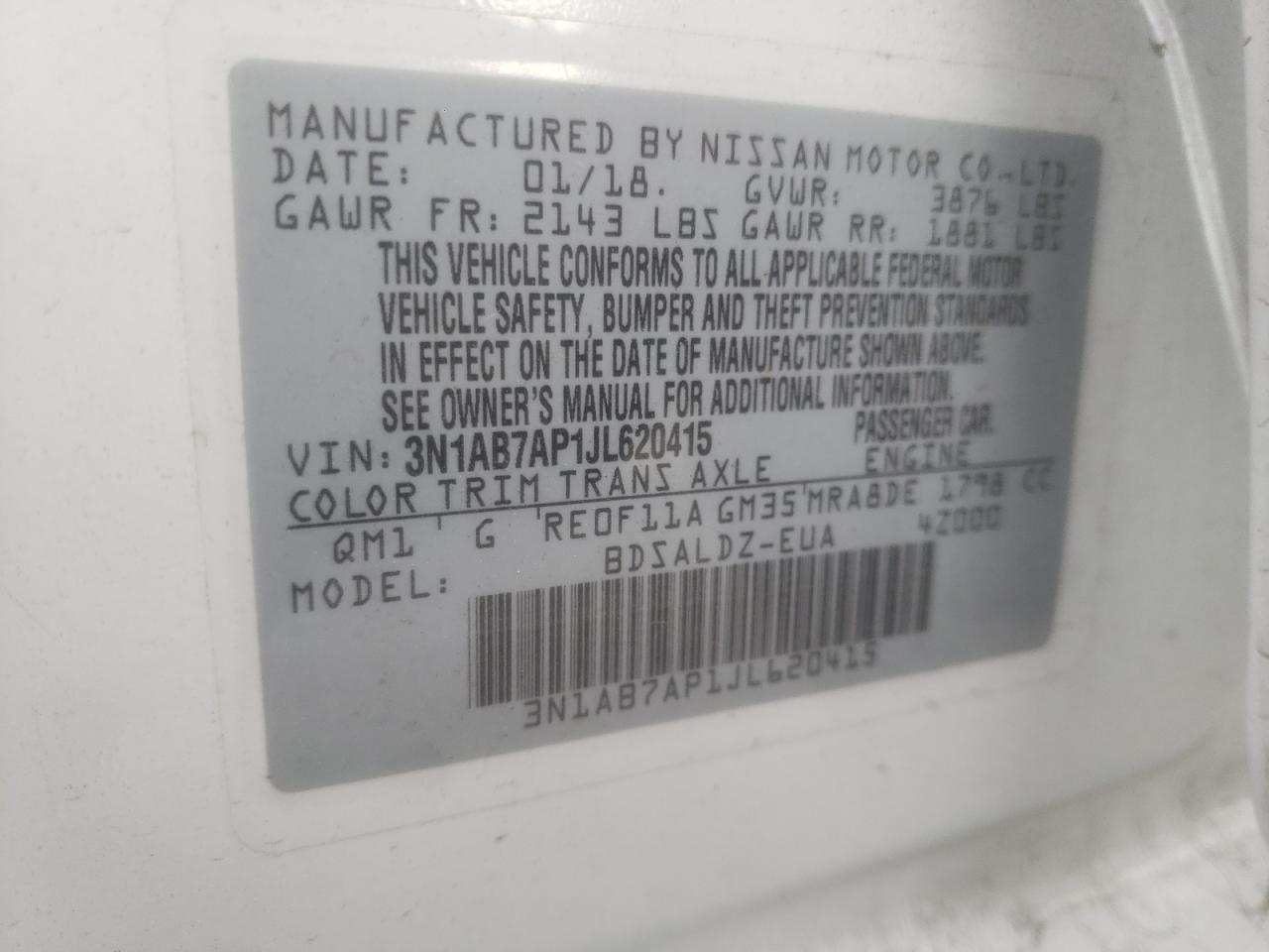 Photo 10 from auction – 2018 NISSAN SENTRA S with VIN 3N1AB7AP1JL620415