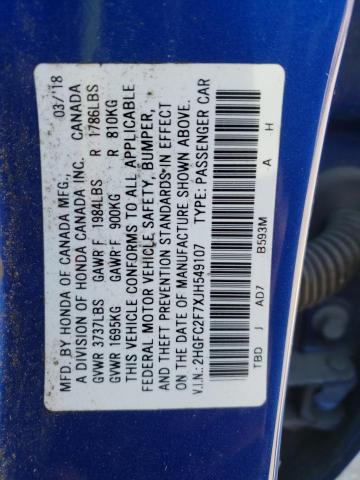Photo 10 from auction – 2018 HONDA CIVIC EX with VIN 2HGFC2F7XJH549107