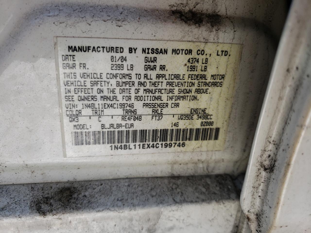 Photo 10 from auction – 2004 NISSAN ALTIMA SE with VIN 1N4BL11EX4C199746