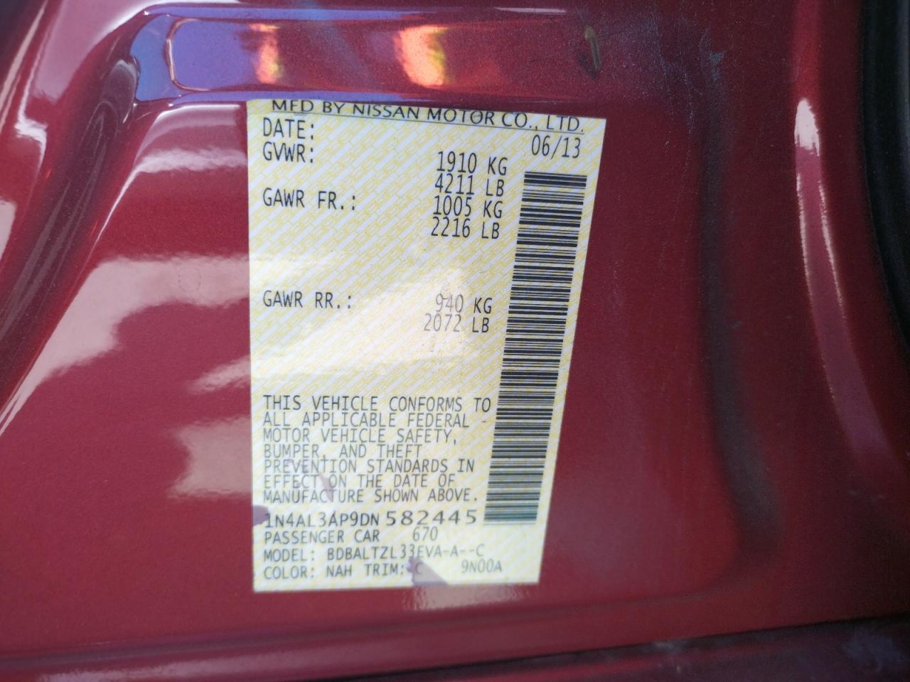Photo 10 from auction – 2013 NISSAN ALTIMA 2.5 with VIN 1N4AL3AP9DN582445
