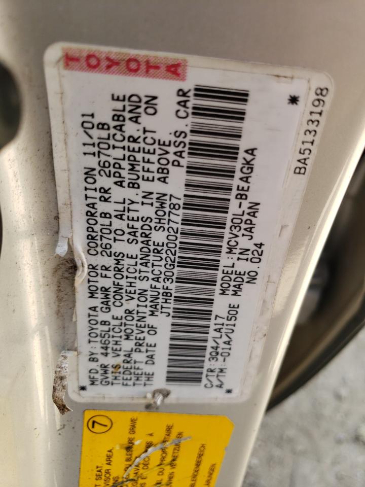 Photo 10 from auction – 2002 LEXUS ES 300 with VIN JTHBF30G220027787