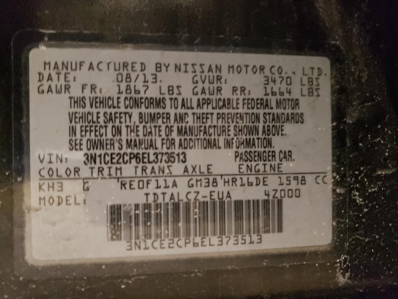 Photo 10 from auction – 2014 NISSAN VERSA with VIN 3N1CE2CP6EL373513