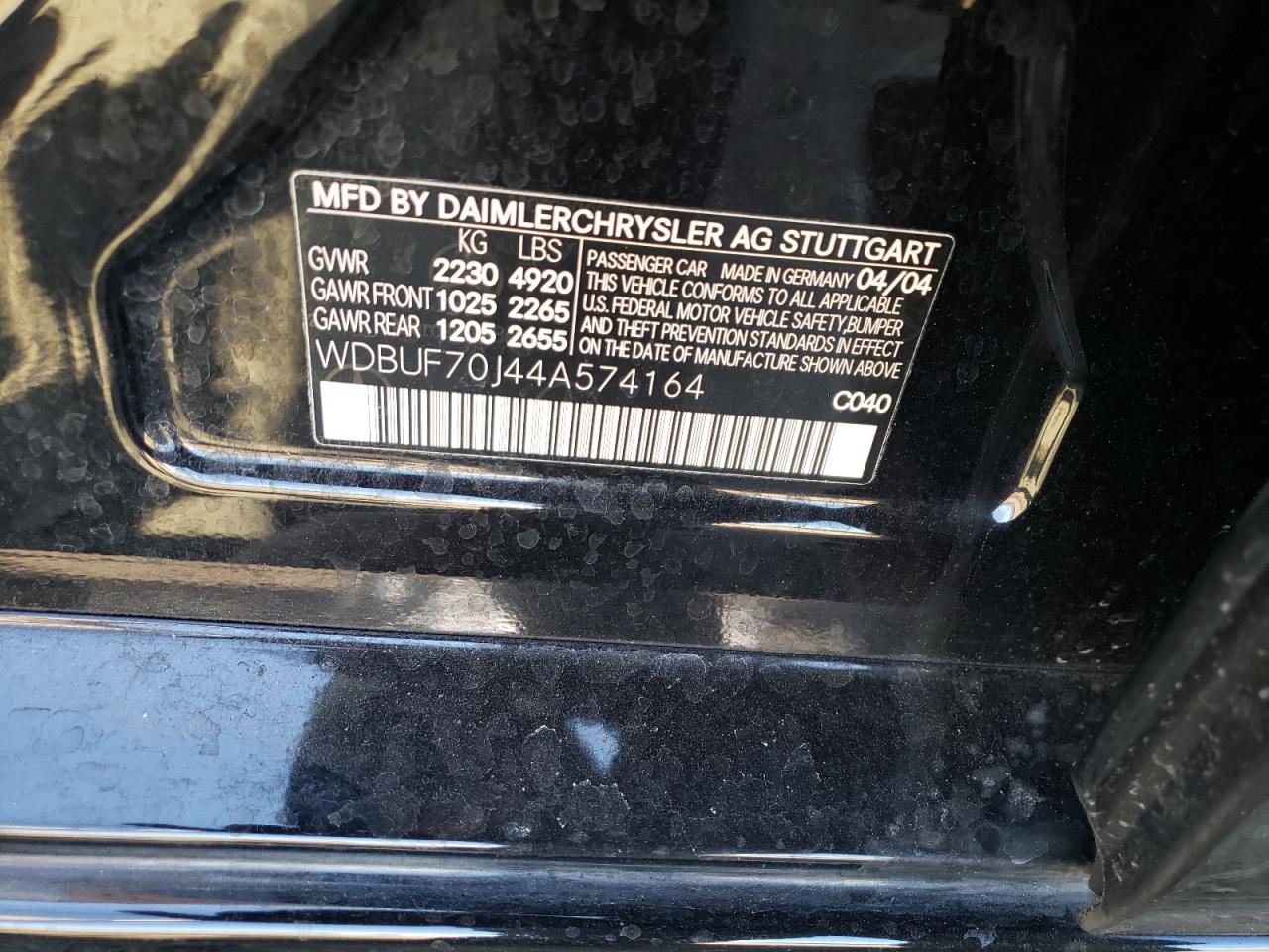 Photo 10 from auction – 2004 MERCEDES-BENZ E 500 with VIN WDBUF70J44A574164