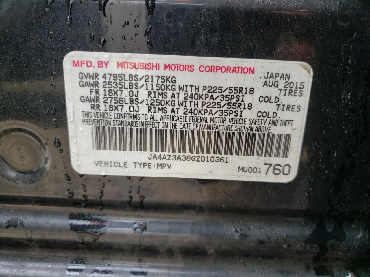 Photo 10 from auction – 2016 MITSUBISHI OUTLANDER with VIN JA4AZ3A38GZ010361