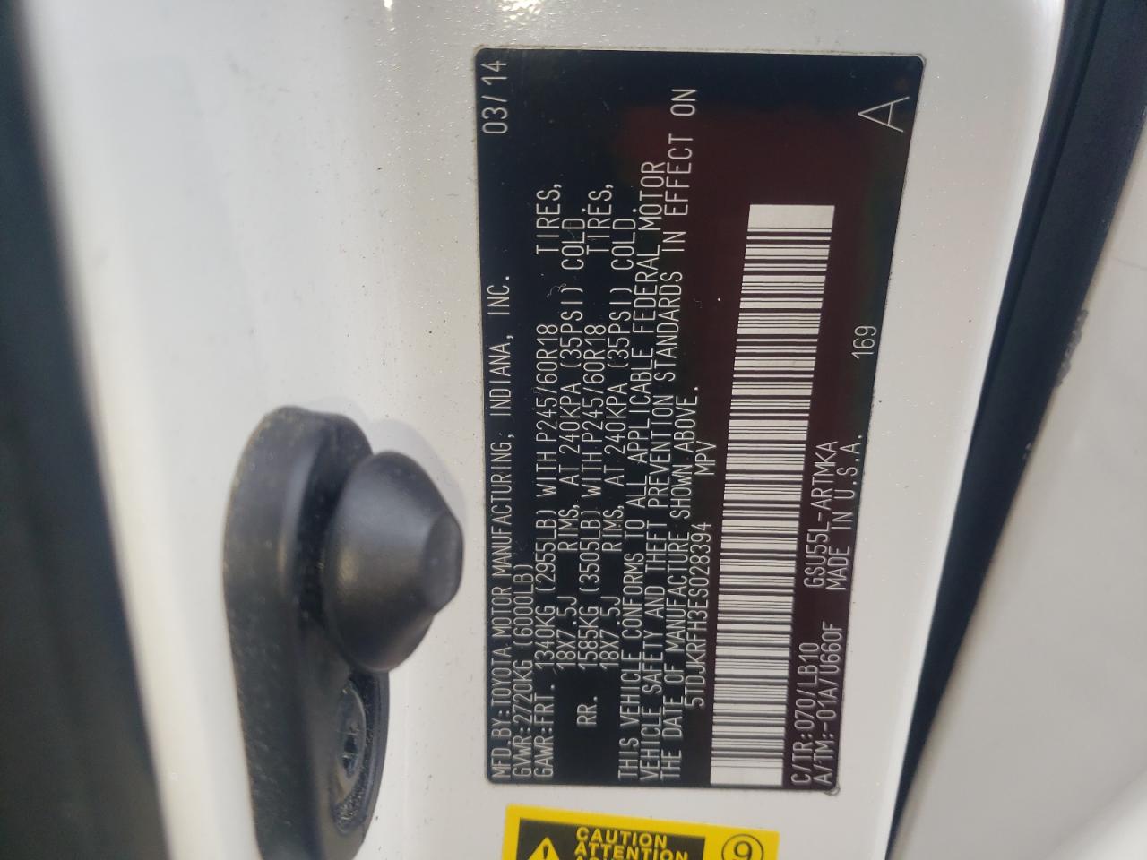 Photo 10 from auction – 2014 TOYOTA HIGHLANDER with VIN 5TDJKRFH3ES028394