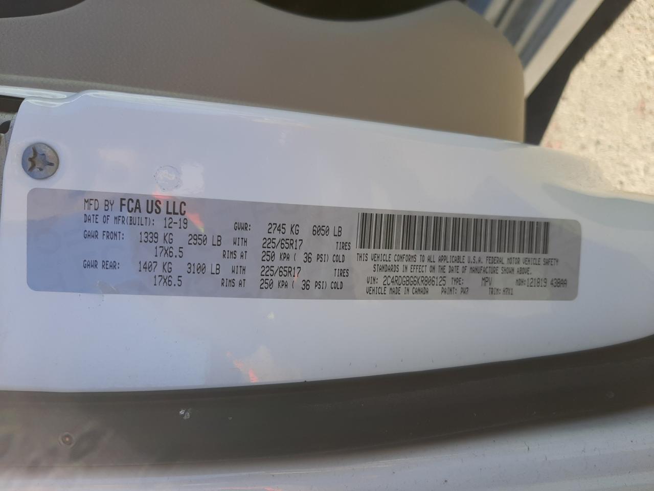Photo 10 from auction – 2019 DODGE GRAND CARA with VIN 2C4RDGBG6KR806125