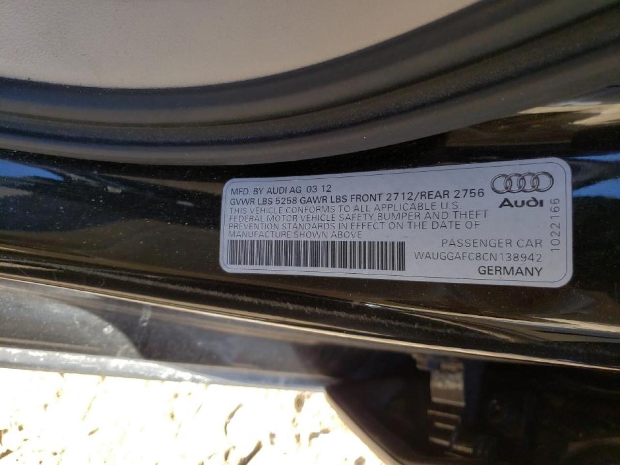Photo 10 from auction – 2012 AUDI A6 PREMIUM with VIN WAUGGAFC8CN138942
