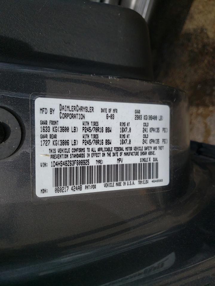Photo 10 from auction – 2003 DODGE DURANGO SL with VIN 1D4HS48Z63F608925