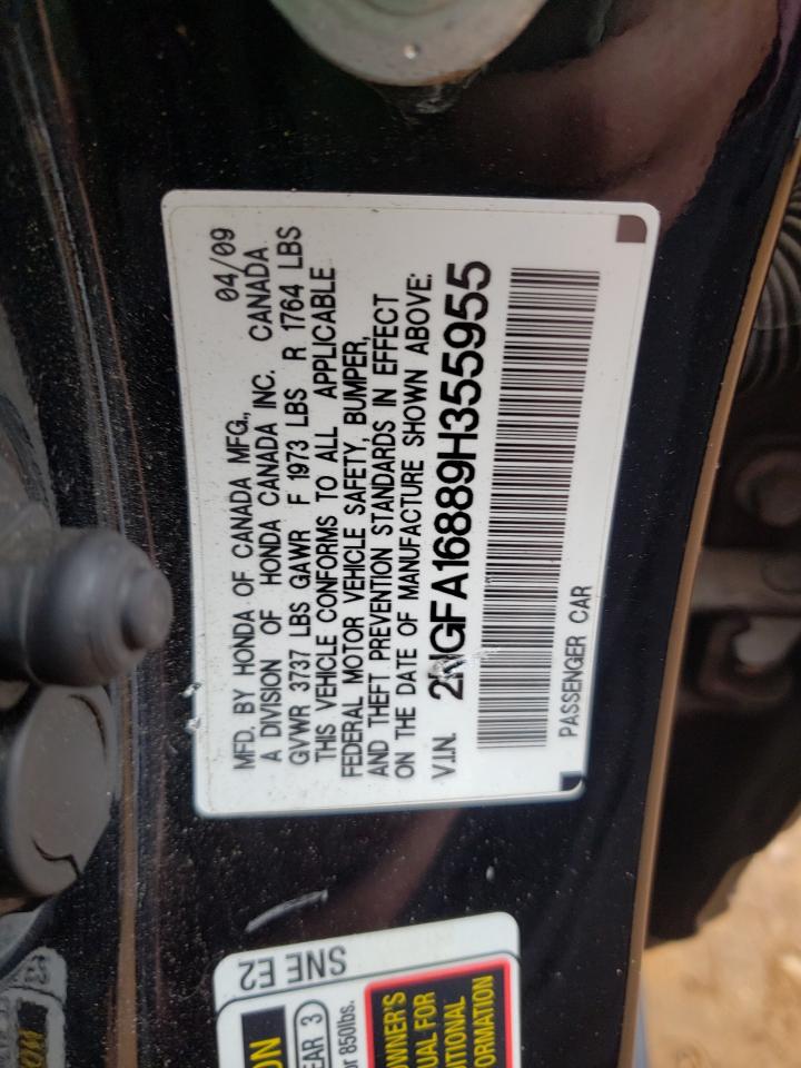 Photo 10 from auction – 2009 HONDA CIVIC EX with VIN 2HGFA16889H355955