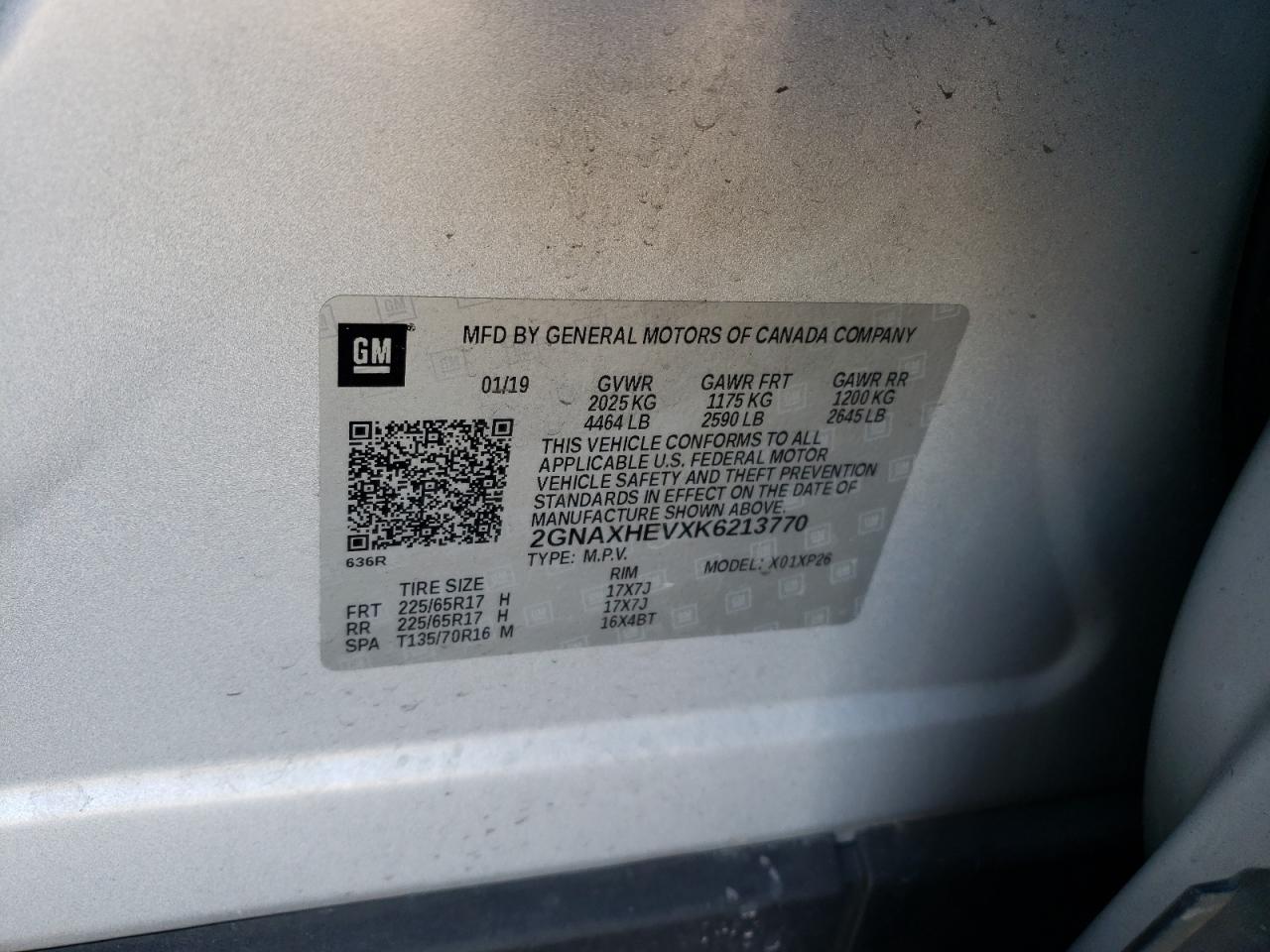Photo 10 from auction – 2019 CHEVROLET EQUINOX LS with VIN 2GNAXHEVXK6213770