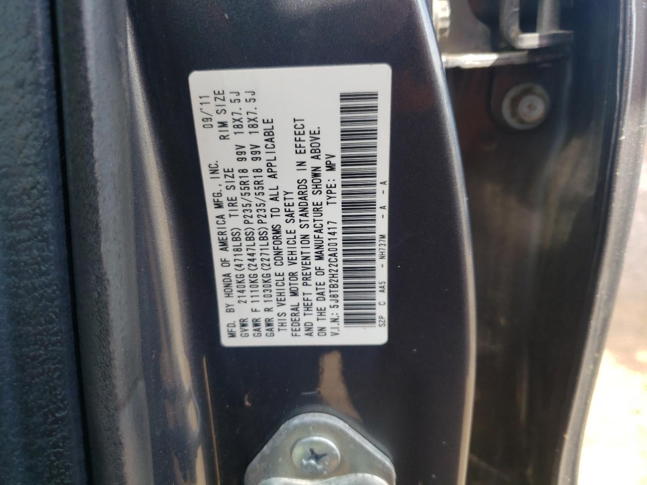 Photo 10 from auction – 2012 ACURA RDX with VIN 5J8TB2H22CA001417