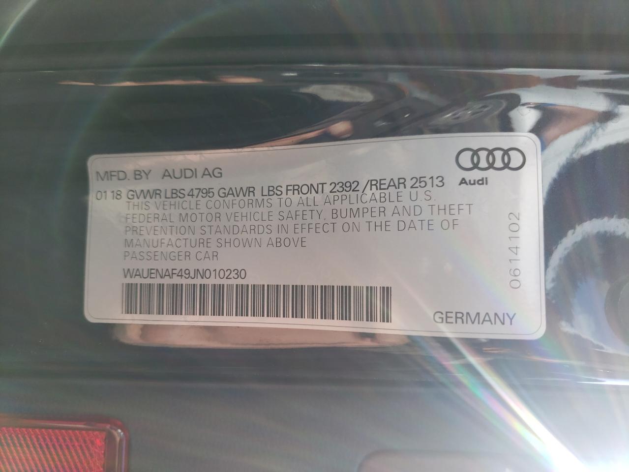Photo 10 from auction – 2018 AUDI A4 PREMIUM with VIN WAUENAF49JN010230