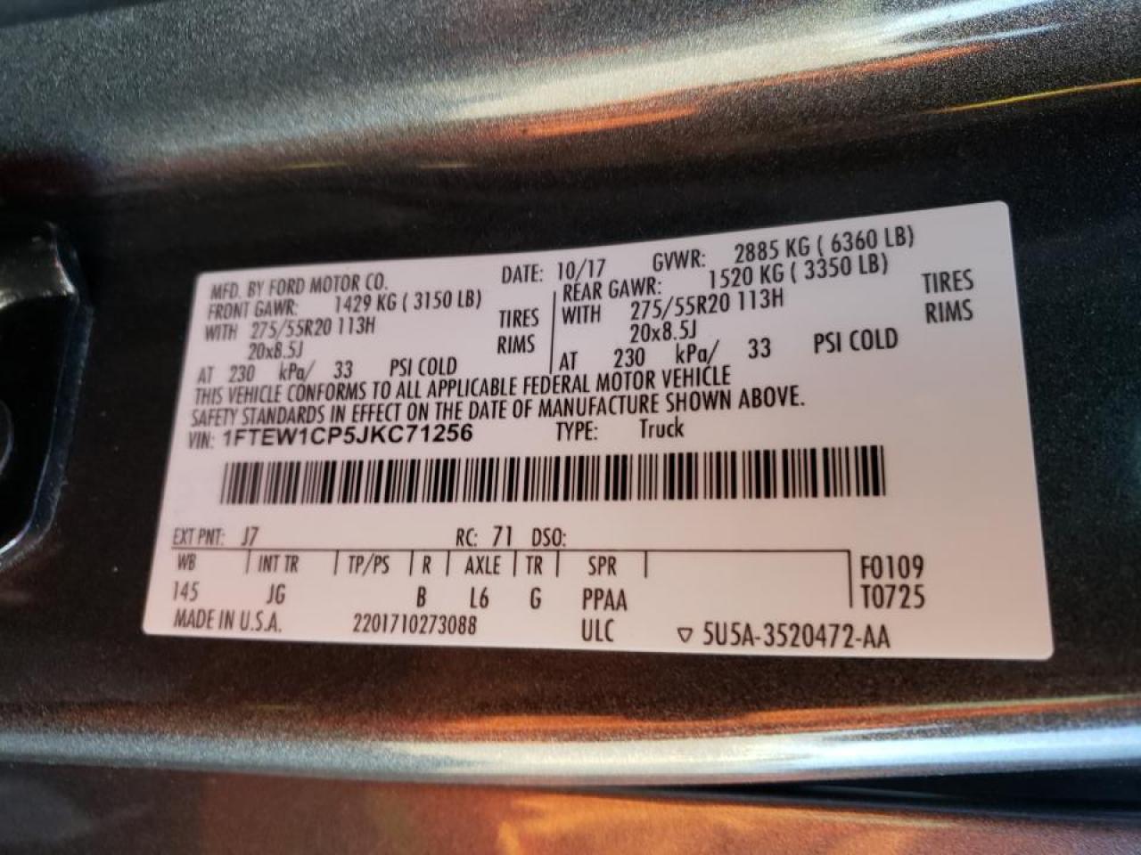 Photo 10 from auction – 2018 FORD F150 SUPER with VIN 1FTEW1CP5JKC71256