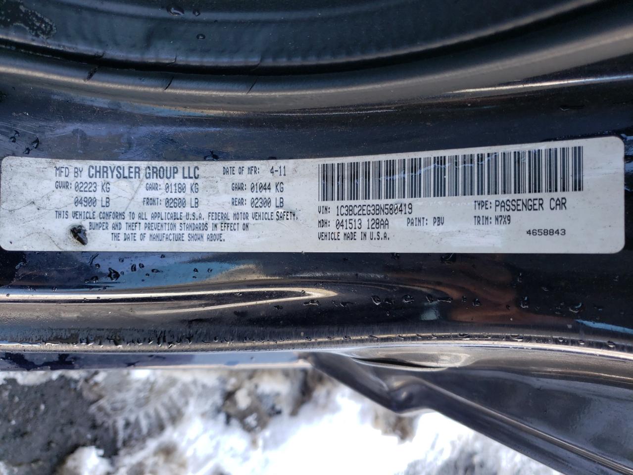 Photo 10 from auction – 2011 CHRYSLER 200 TOURIN with VIN 1C3BC2EG3BN580419