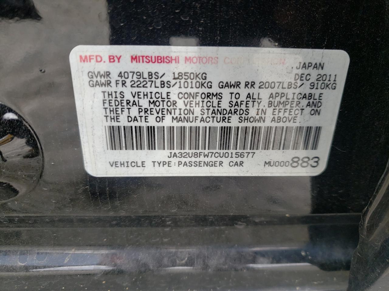 Photo 10 from auction – 2012 MITSUBISHI LANCER GT with VIN JA32U8FW7CU015677