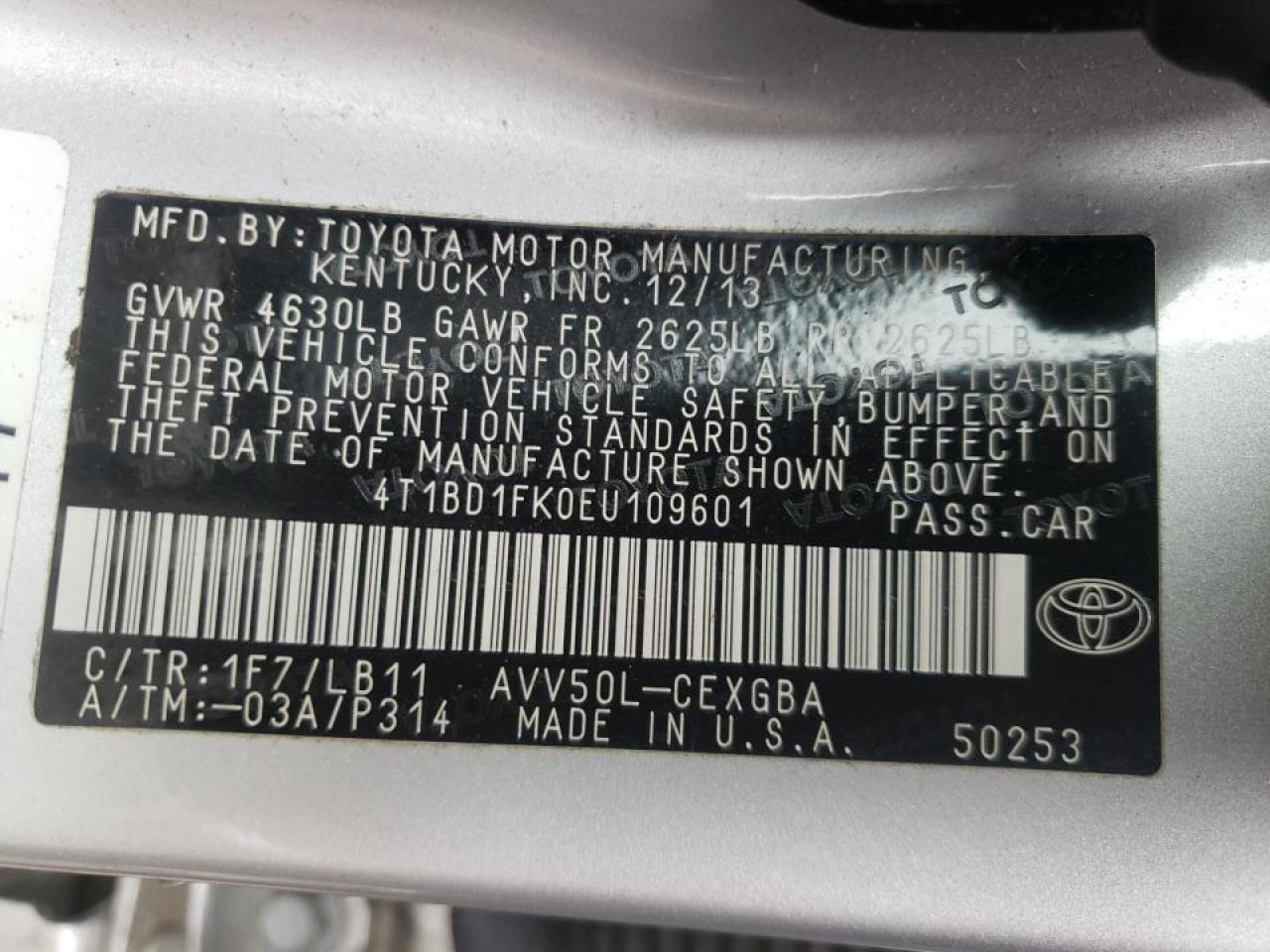 Photo 10 from auction – 2014 TOYOTA CAMRY HYBR with VIN 4T1BD1FK0EU109601