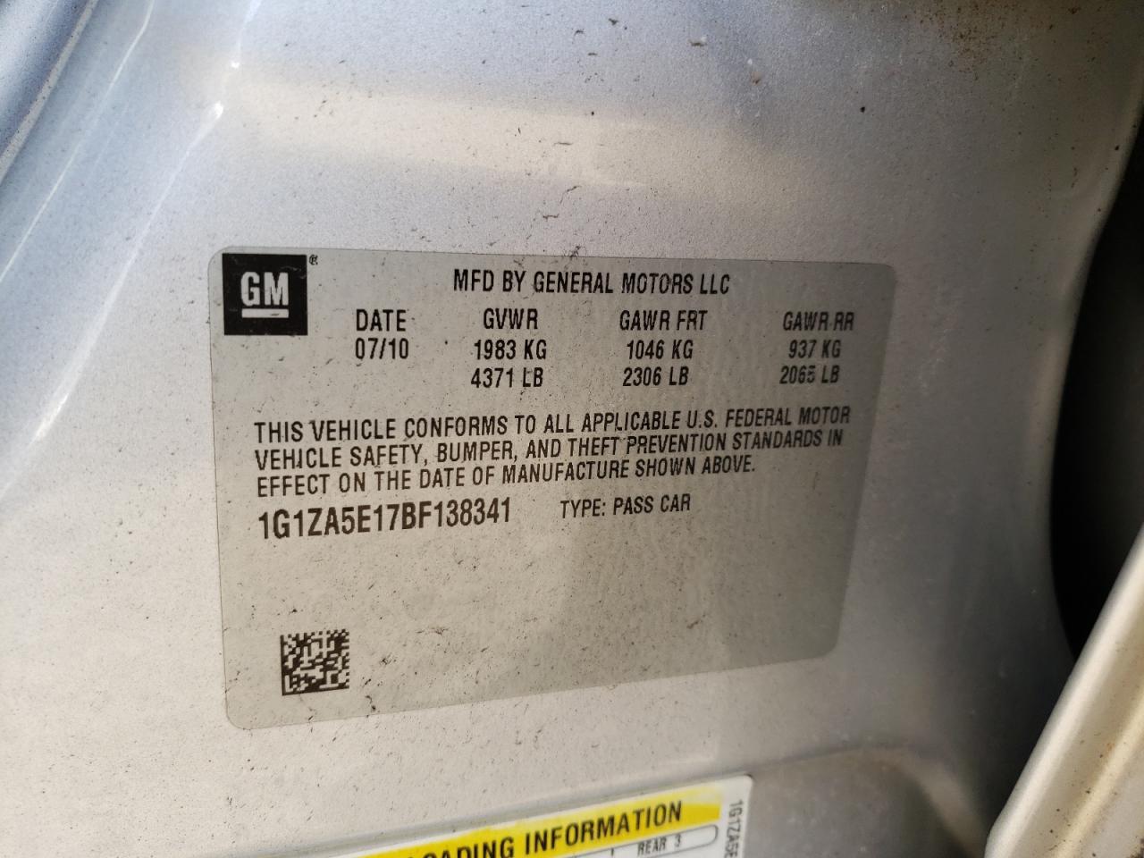 Photo 10 from auction – 2011 CHEVROLET MALIBU LS with VIN 1G1ZA5E17BF138341
