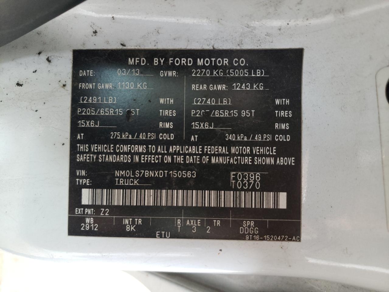 Photo 10 from auction – 2013 FORD TRANSIT CO with VIN NM0LS7BNXDT150563