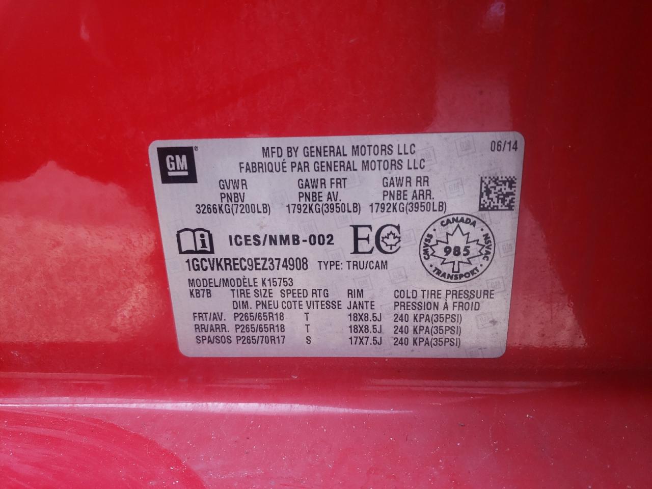 Photo 10 from auction – 2014 CHEVROLET silverado with VIN 1GCVKREC9EZ374908