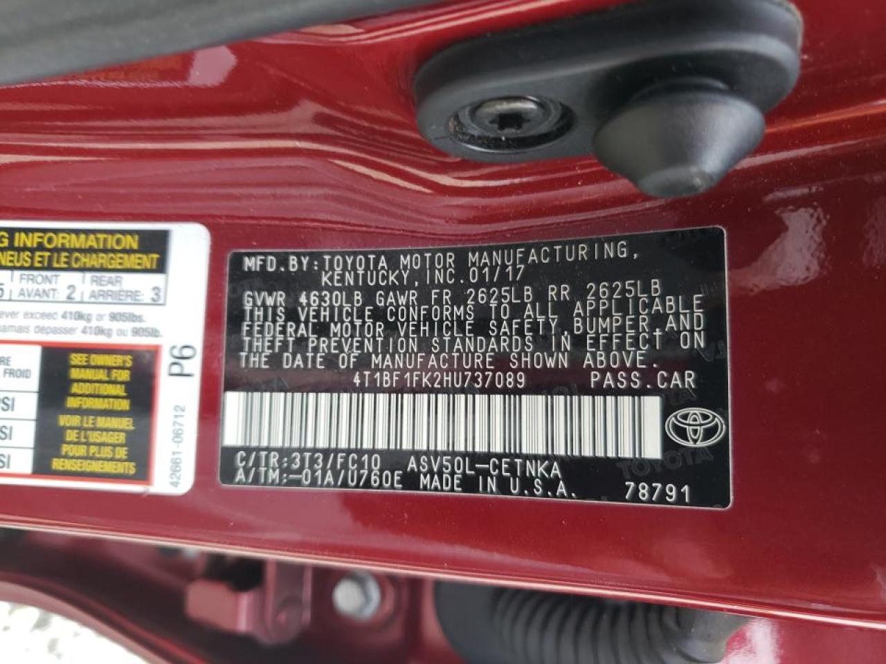 Photo 10 from auction – 2017 TOYOTA CAMRY LE with VIN 4T1BF1FK2HU737089