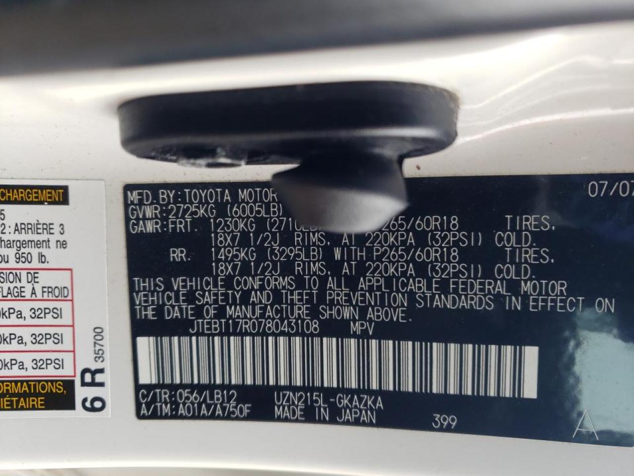 Zdjęcie 10 z aukcji – 2007 TOYOTA 4RUNNER LI z VIN JTEBT17R078043108