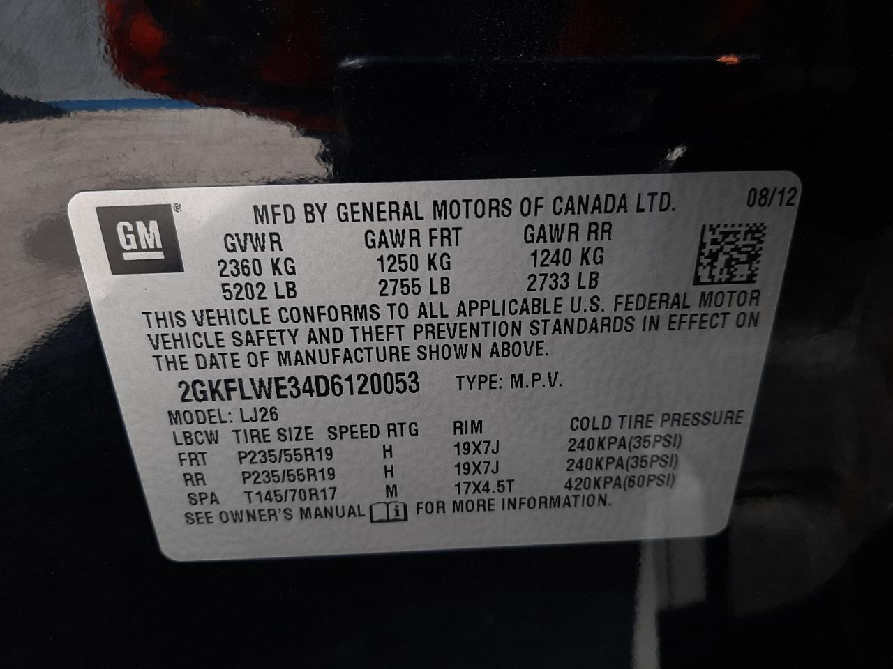 Photo 10 from auction – 2013 GMC TERRAIN SL with VIN 2GKFLWE34D6120053