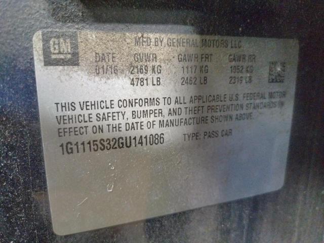 Photo 10 from auction – 2016 CHEVROLET IMPALA LT with VIN 1G1115S32GU141086